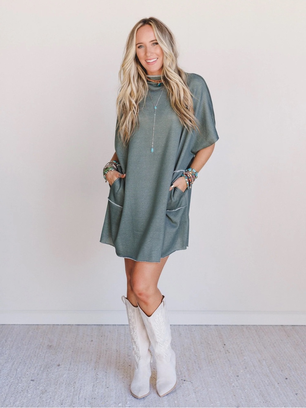 Three Bird Nest The Nest Laid Back Luxe Dress in Two Tone Olive